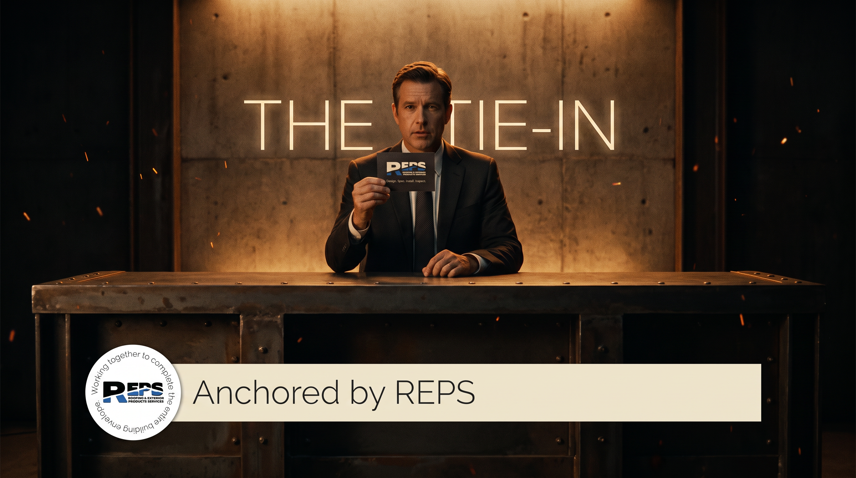 Anchor desk read with sponsor product card and co-brand wall